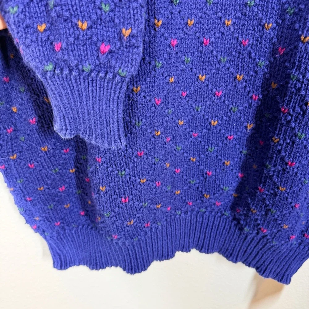 REI Sweater Women Large Blue Pointelle Knit Vintage Crewneck Pullover USA